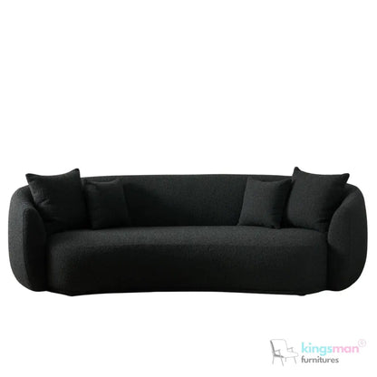Everbe 3 Seater Sofa - Boucle & Velvet, Mid-Century Luxe, High-Resilience Foam, Meranti Wood Frame Kingsman Furnitures