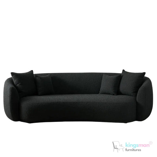Everbe 3 Seater Sofa - Boucle & Velvet, Mid-Century Luxe, High-Resilience Foam, Meranti Wood Frame Kingsman Furnitures