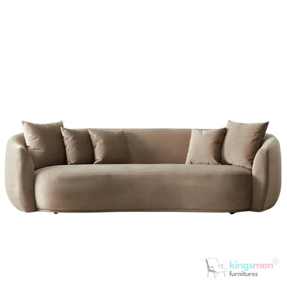 Everbe 3 Seater Sofa - Boucle & Velvet, Mid-Century Luxe, High-Resilience Foam, Meranti Wood Frame Kingsman Furnitures