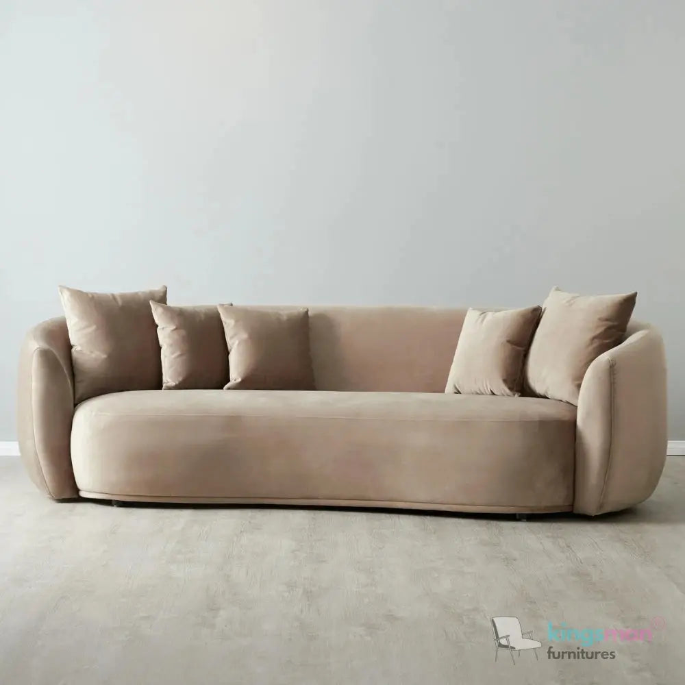 Everbe 3 Seater Sofa - Boucle & Velvet, Mid-Century Luxe, High-Resilience Foam, Meranti Wood Frame Kingsman Furnitures