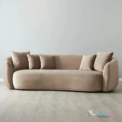 Everbe 3 Seater Sofa - Boucle & Velvet, Mid-Century Luxe, High-Resilience Foam, Meranti Wood Frame Kingsman Furnitures