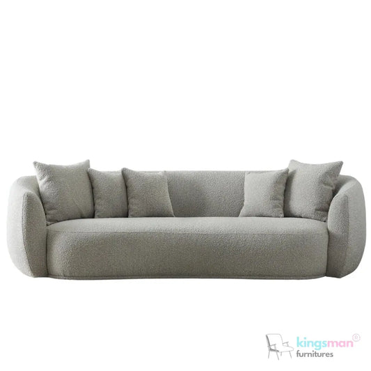 Everbe 3 Seater Sofa - Boucle & Velvet, Mid-Century Luxe, High-Resilience Foam, Meranti Wood Frame Kingsman Furnitures