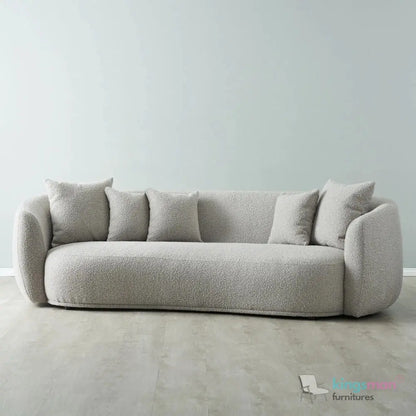 Everbe 3 Seater Sofa - Boucle & Velvet, Mid-Century Luxe, High-Resilience Foam, Meranti Wood Frame Kingsman Furnitures
