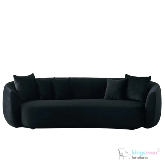 Everbe 3 Seater Sofa - Boucle & Velvet, Mid-Century Luxe, High-Resilience Foam, Meranti Wood Frame Kingsman Furnitures