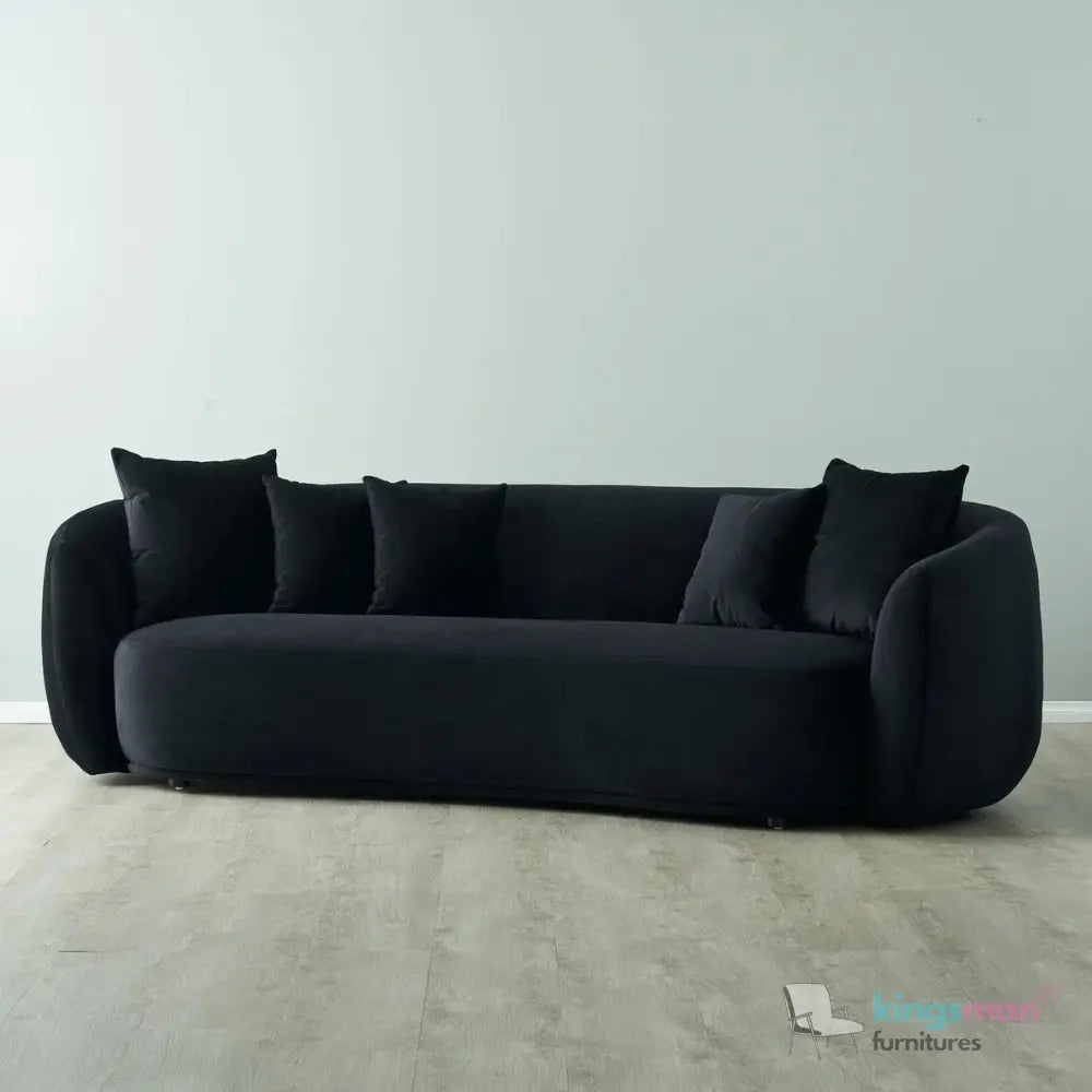 Everbe 3 Seater Sofa - Boucle & Velvet, Mid-Century Luxe, High-Resilience Foam, Meranti Wood Frame Kingsman Furnitures