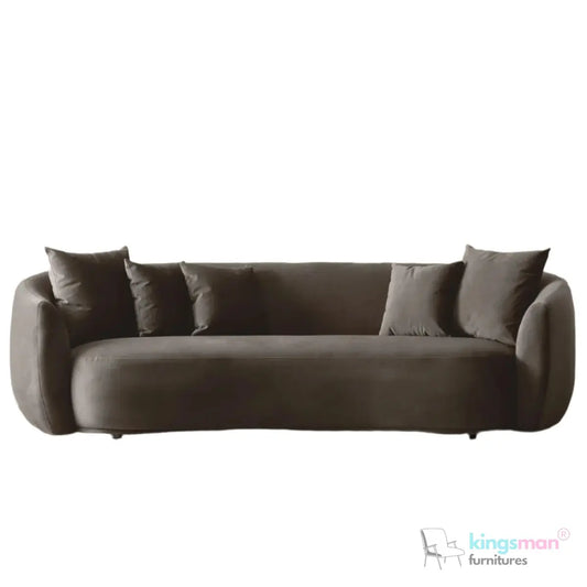Everbe 3 Seater Sofa - Boucle & Velvet, Mid-Century Luxe, High-Resilience Foam, Meranti Wood Frame Kingsman Furnitures