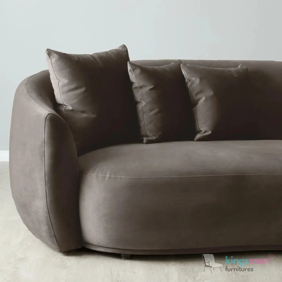 Everbe 3 Seater Sofa - Boucle & Velvet, Mid-Century Luxe, High-Resilience Foam, Meranti Wood Frame Kingsman Furnitures