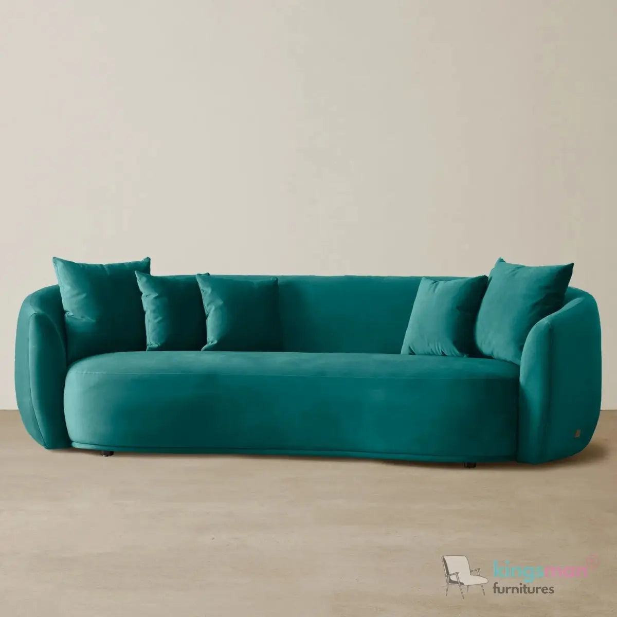 Everbe 3 Seater Sofa - Boucle & Velvet, Mid-Century Luxe, High-Resilience Foam, Meranti Wood Frame Kingsman Furnitures
