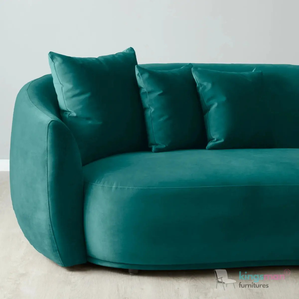 Everbe 3 Seater Sofa - Boucle & Velvet, Mid-Century Luxe, High-Resilience Foam, Meranti Wood Frame Kingsman Furnitures