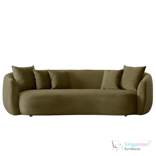 Everbe 3 Seater Sofa - Boucle & Velvet, Mid-Century Luxe, High-Resilience Foam, Meranti Wood Frame Kingsman Furnitures