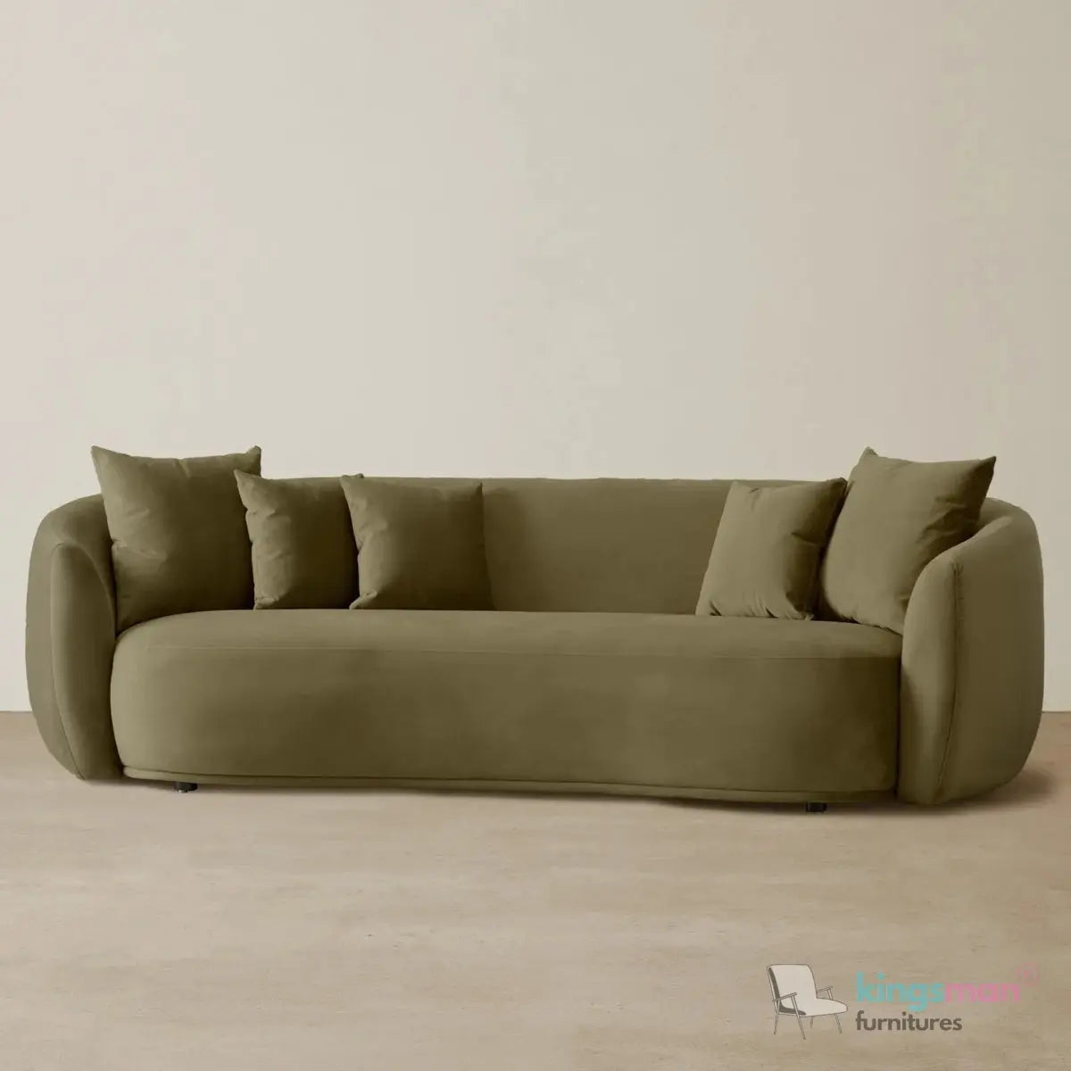 Everbe 3 Seater Sofa - Boucle & Velvet, Mid-Century Luxe, High-Resilience Foam, Meranti Wood Frame Kingsman Furnitures