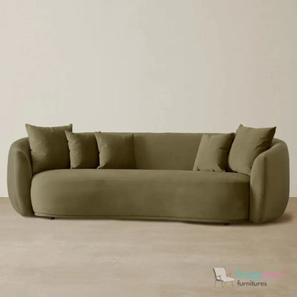 Everbe 3 Seater Sofa - Boucle & Velvet, Mid-Century Luxe, High-Resilience Foam, Meranti Wood Frame Kingsman Furnitures
