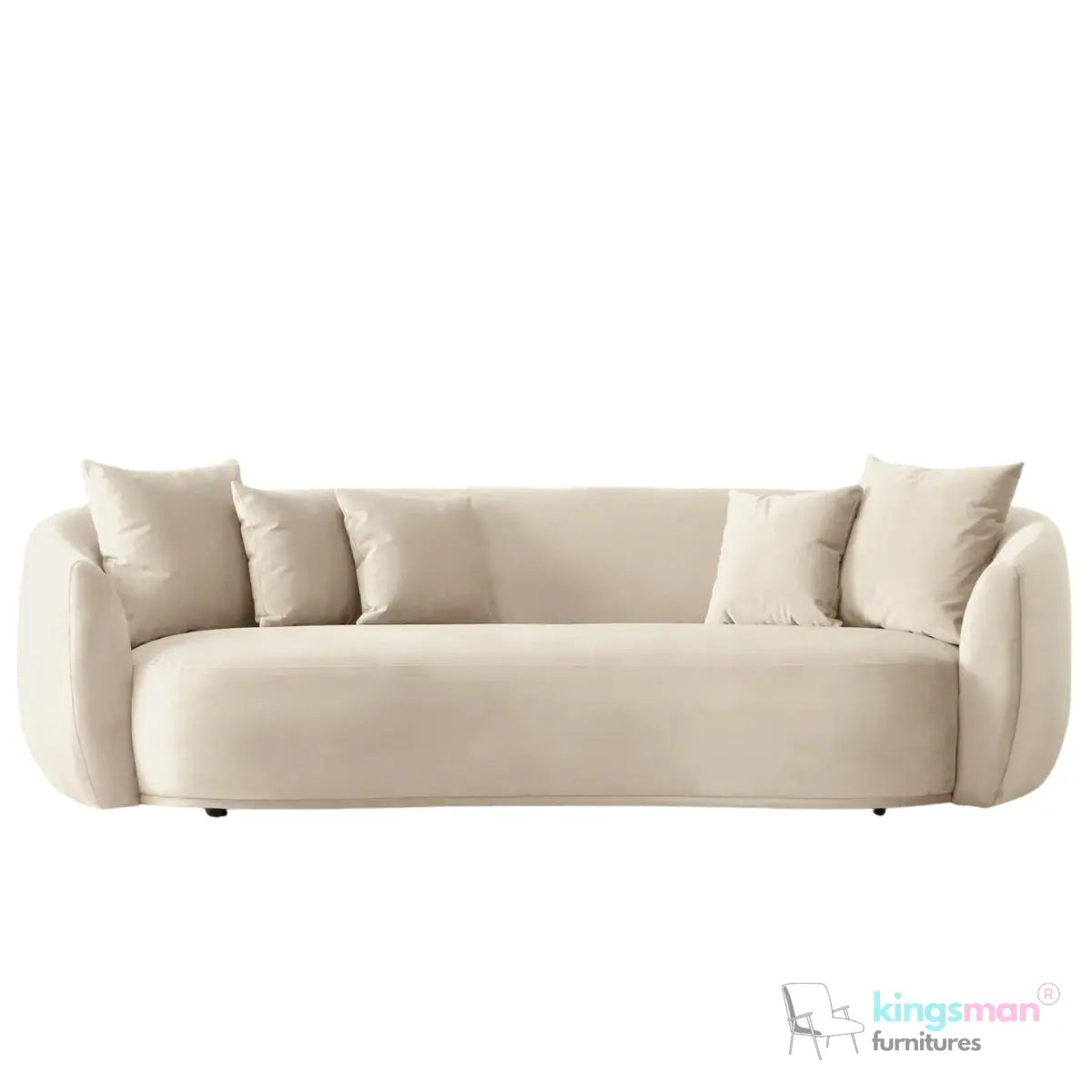 Everbe 3 Seater Sofa - Boucle & Velvet, Mid-Century Luxe, High-Resilience Foam, Meranti Wood Frame Kingsman Furnitures