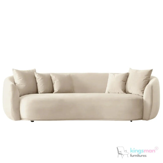 Everbe 3 Seater Sofa - Boucle & Velvet, Mid-Century Luxe, High-Resilience Foam, Meranti Wood Frame Kingsman Furnitures