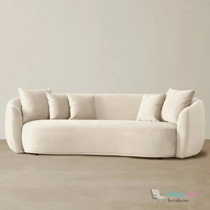 Everbe 3 Seater Sofa - Boucle & Velvet, Mid-Century Luxe, High-Resilience Foam, Meranti Wood Frame Kingsman Furnitures