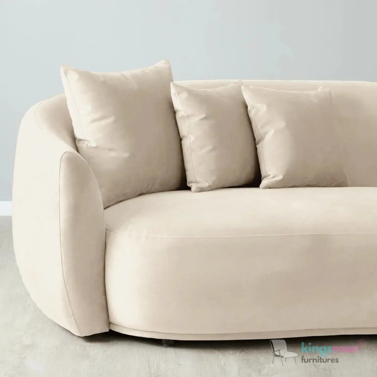 Everbe 3 Seater Sofa - Boucle & Velvet, Mid-Century Luxe, High-Resilience Foam, Meranti Wood Frame Kingsman Furnitures