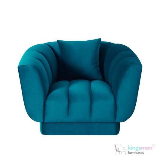 Fransesca Azure Blue Velvet Lounge Chair – Luxurious Design with Plush Comfort and Modern Aesthetics Kingsman Furnitures