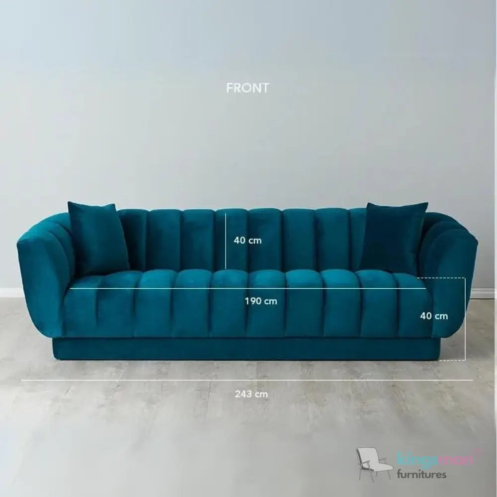 Fransesca Modern Velvet Sofa - Luxurious Azure Blue 2 & 3 Seater with Solid Wood Frame Kingsman Furnitures
