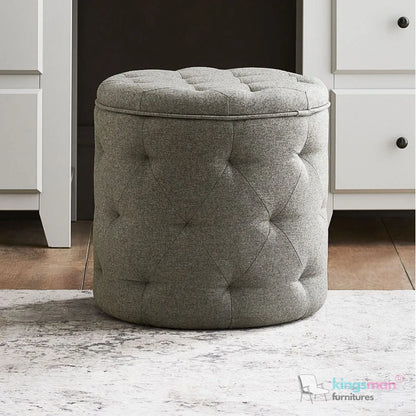Harfoot Upholstered Storage Footstool - Wool Blend Grey Kingsman Furnitures