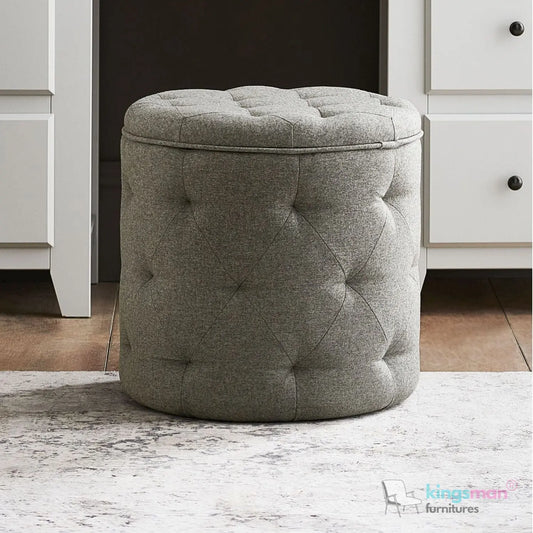 Harfoot Upholstered Storage Footstool - Wool Blend Grey Kingsman Furnitures
