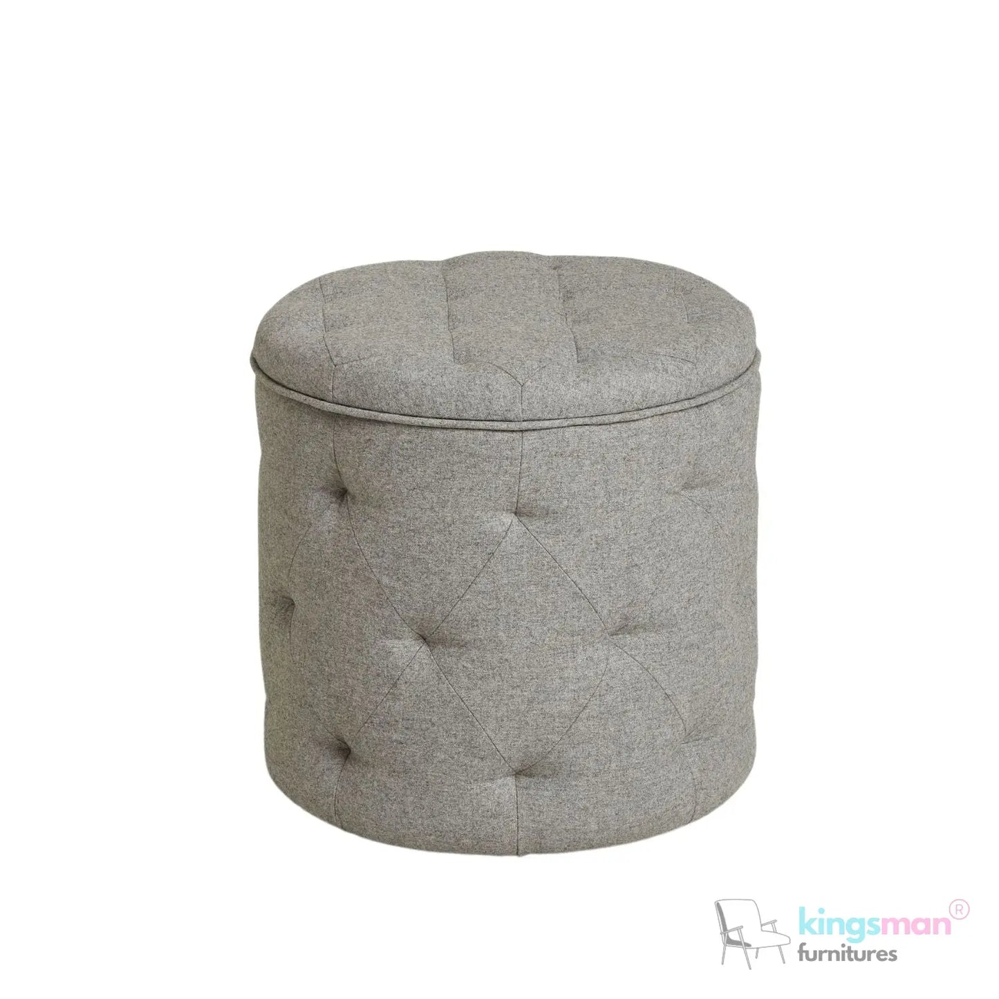 Harfoot Upholstered Storage Footstool - Wool Blend Grey Kingsman Furnitures