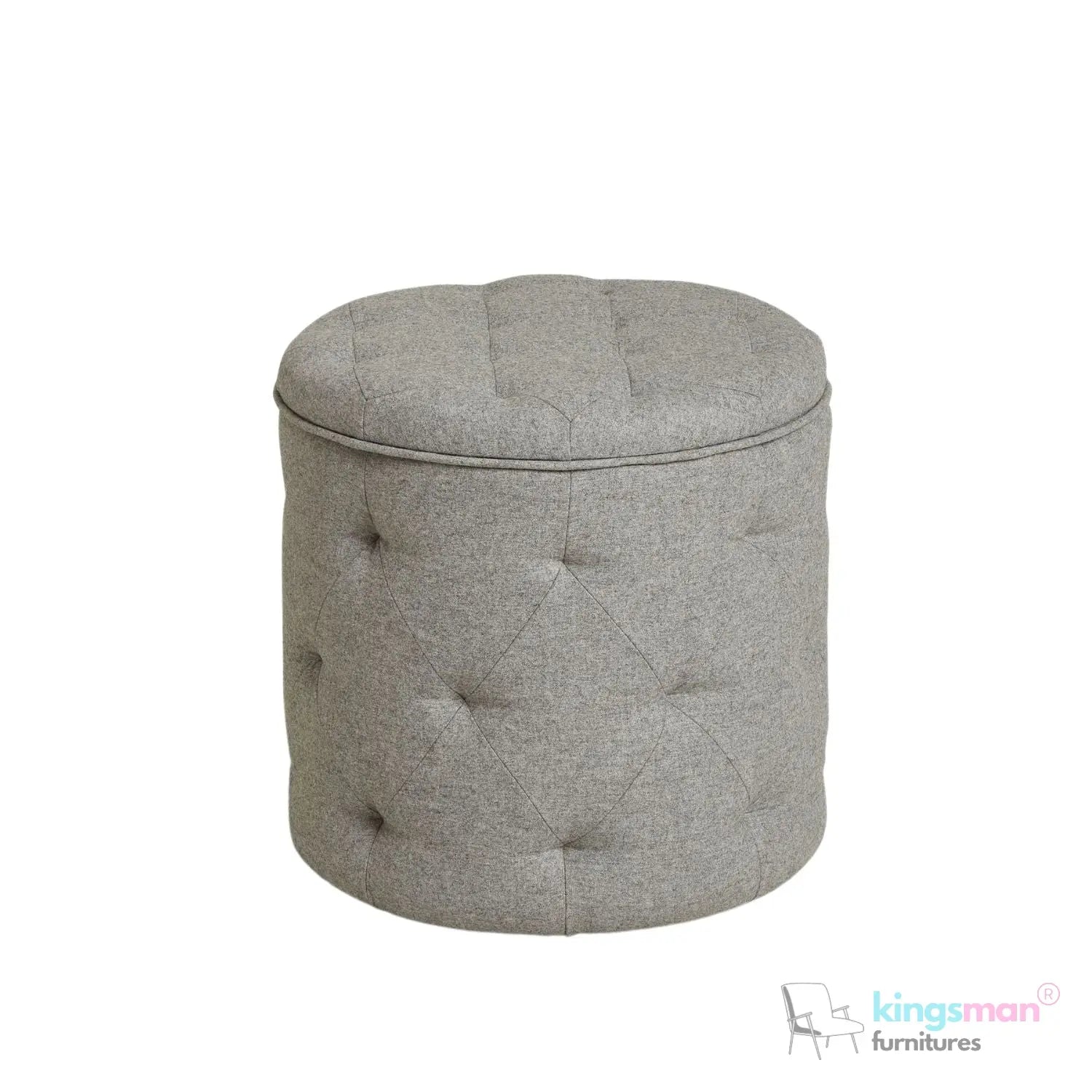 Harfoot Upholstered Storage Footstool - Wool Blend Grey Kingsman Furnitures
