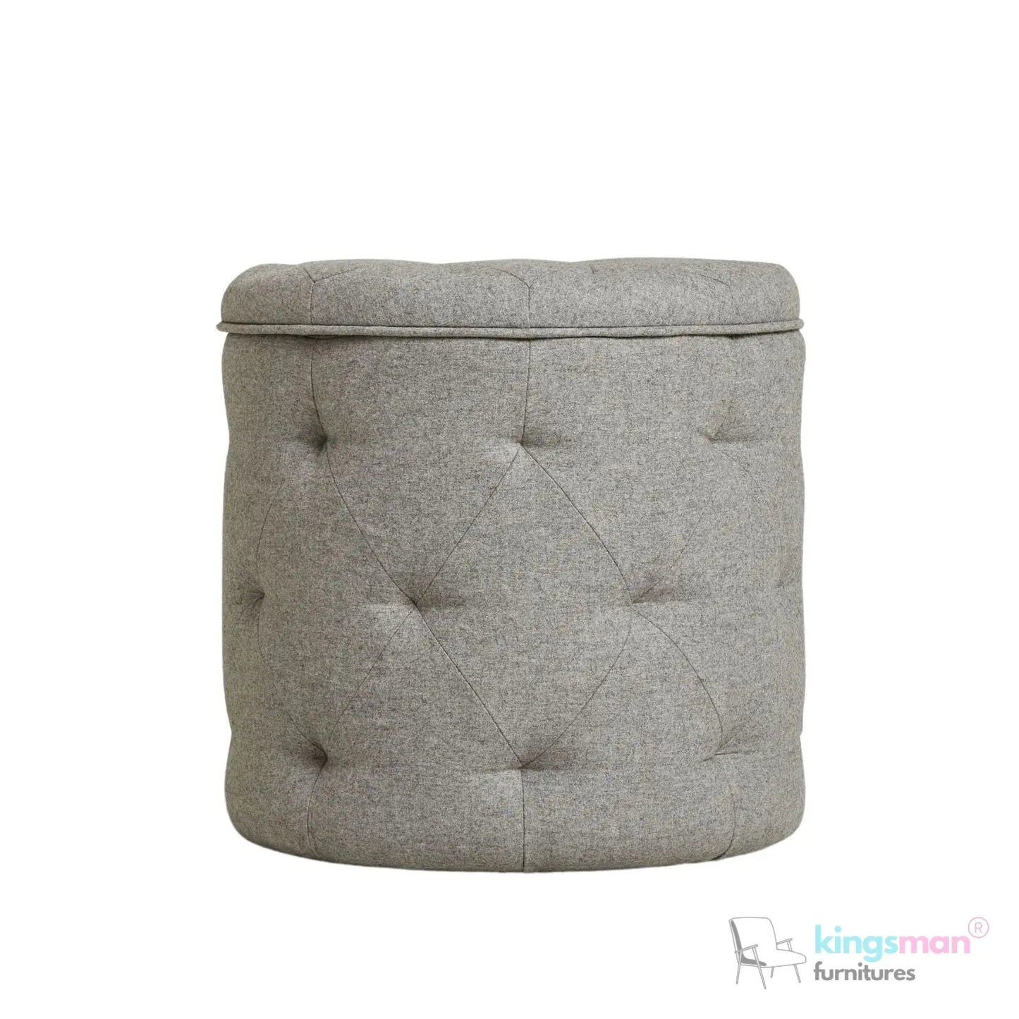 Harfoot Upholstered Storage Footstool - Wool Blend Grey Kingsman Furnitures