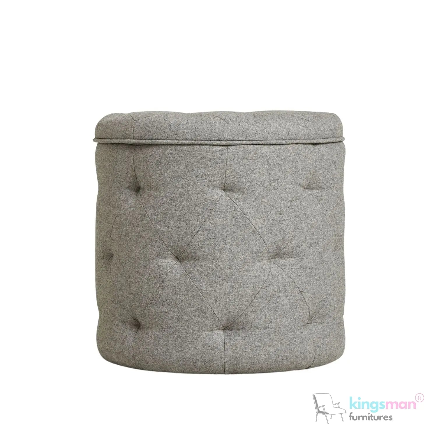 Harfoot Upholstered Storage Footstool - Wool Blend Grey Kingsman Furnitures