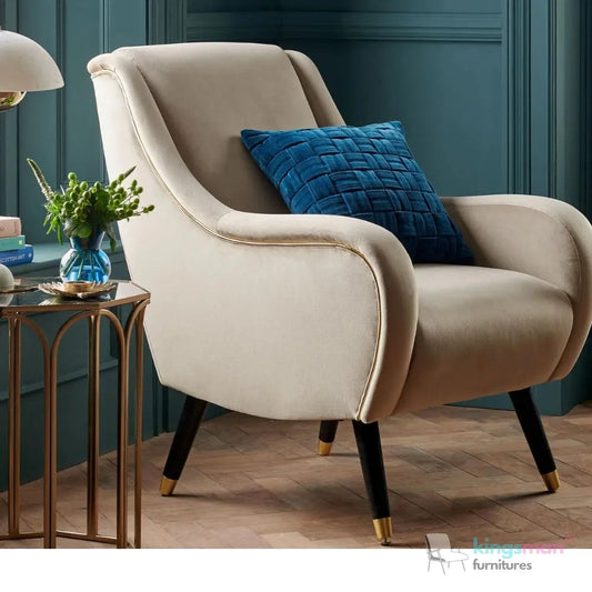 Harriet Accent Chair - Gold-Tipped Teak Wood Legs with Luxurious Upholstery Kingsman Furnitures
