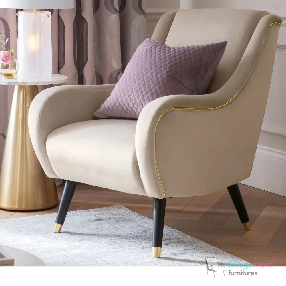 Harriet Accent Chair - Gold-Tipped Teak Wood Legs with Luxurious Upholstery Kingsman Furnitures