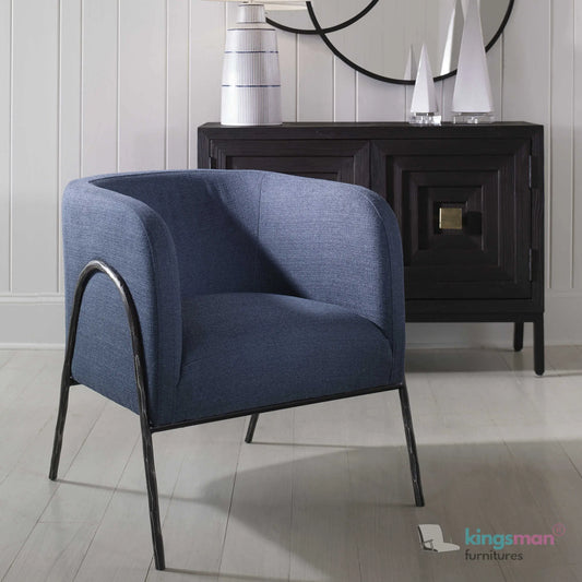 Jacob Scandinavian Barrel Back Chair - Faux Shearling with Aged Gold Chiselled Iron Frame Kingsman Furnitures
