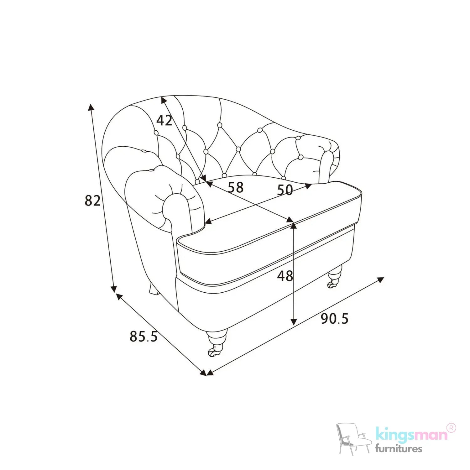 Jesper Armchair - Classic Buttoned Backrest with Teak Wood Castor Legs Kingsman Furnitures