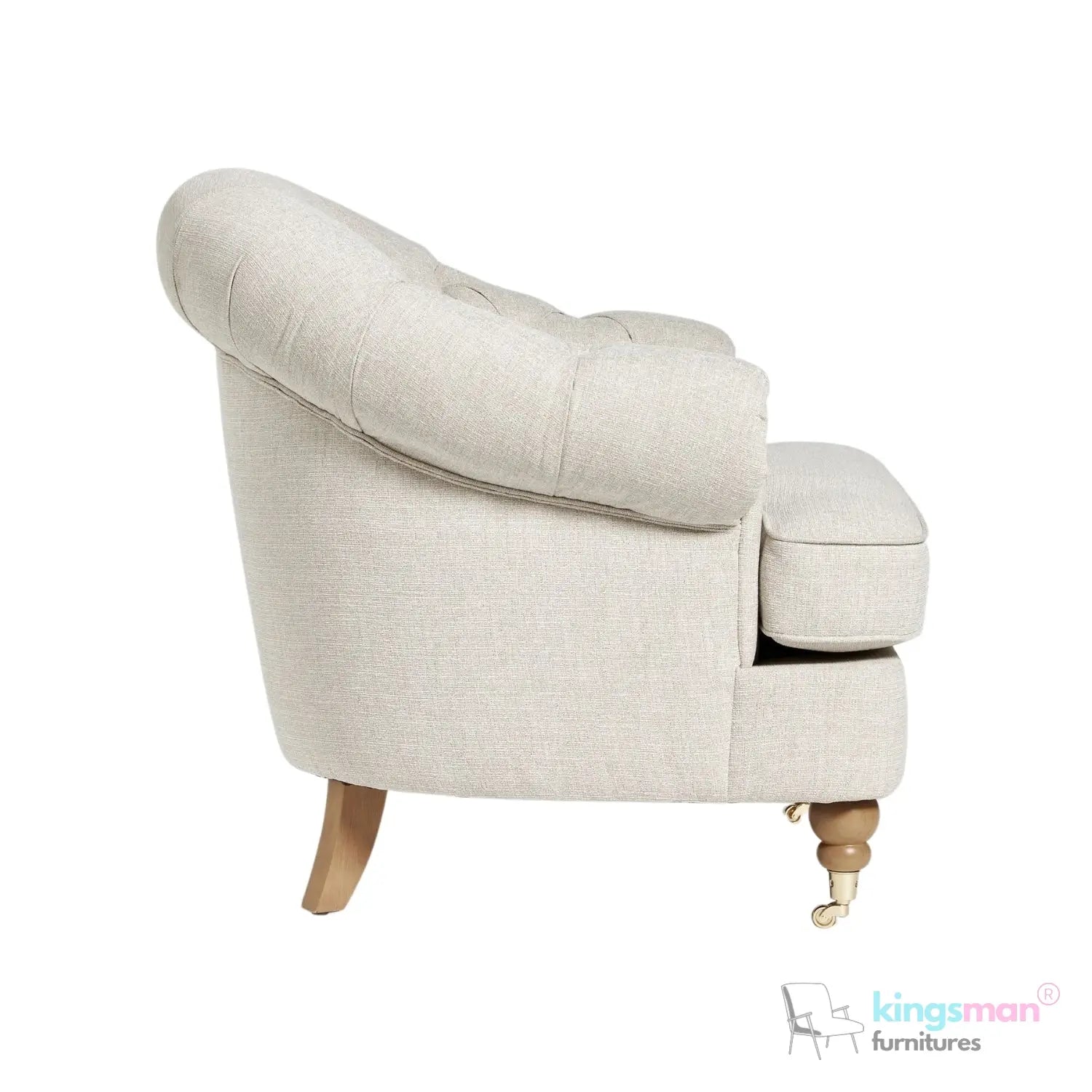 Jesper Armchair - Classic Buttoned Backrest with Teak Wood Castor Legs Kingsman Furnitures