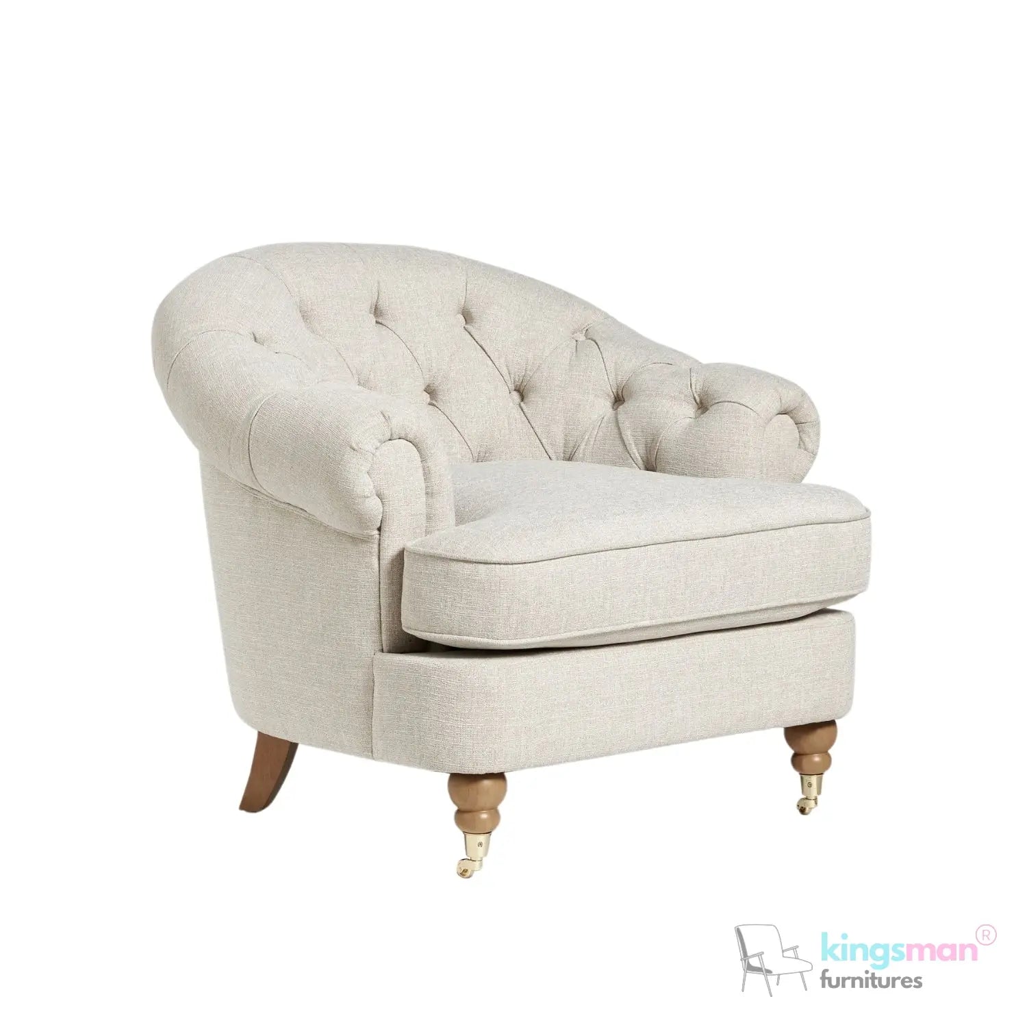 Jesper Armchair - Classic Buttoned Backrest with Teak Wood Castor Legs Kingsman Furnitures