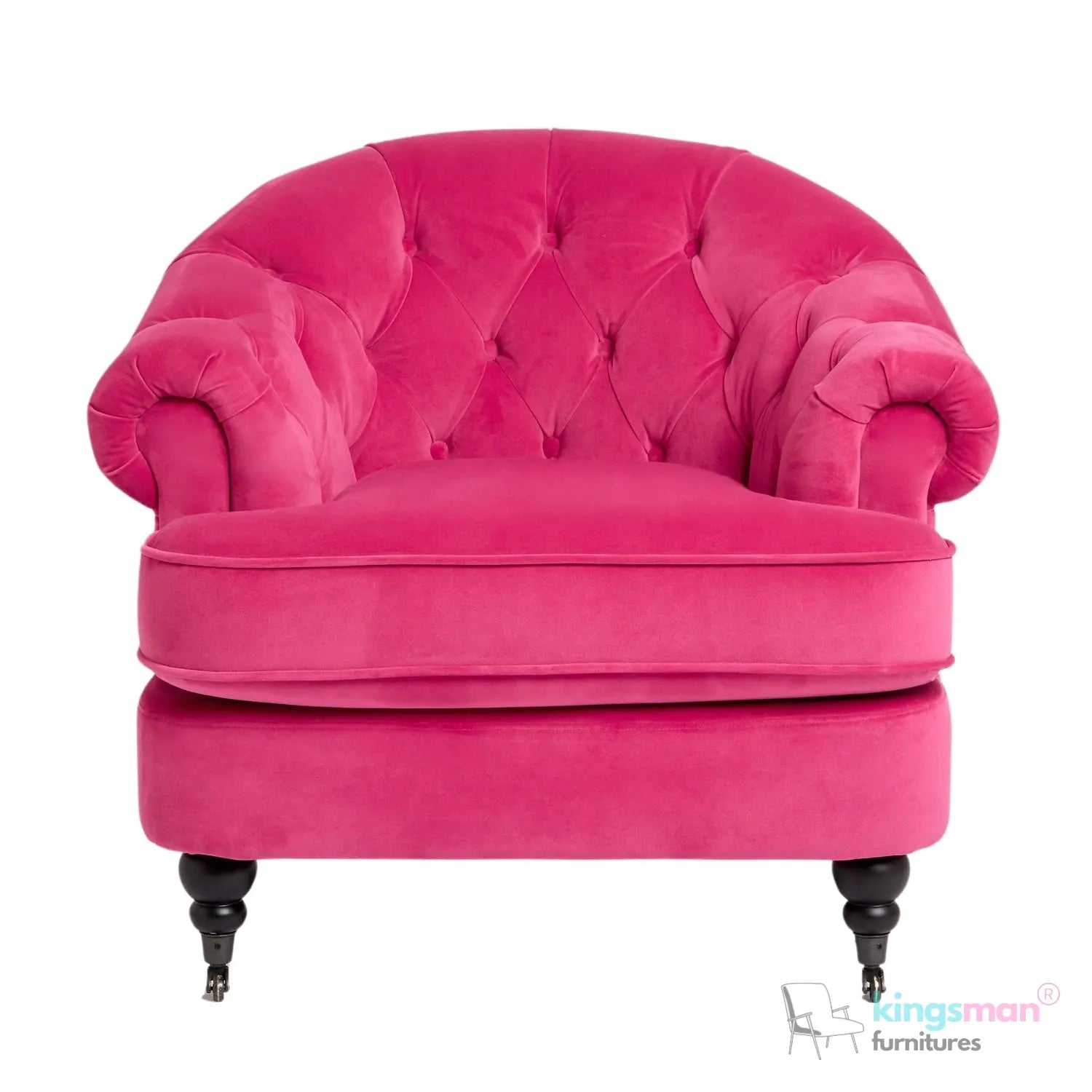 Jesper Armchair - Classic Buttoned Backrest with Teak Wood Castor Legs Kingsman Furnitures
