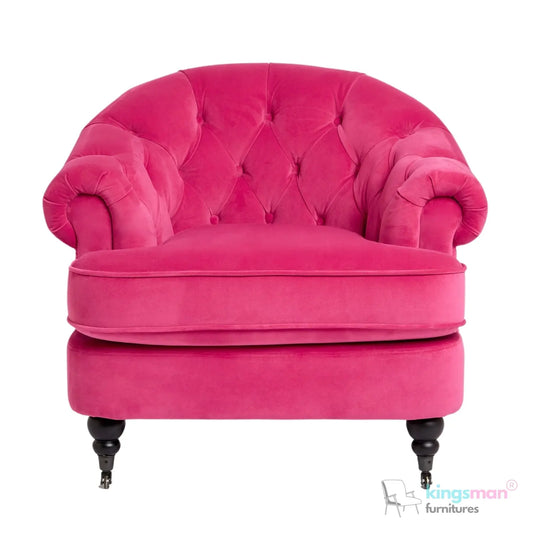 Jesper Armchair - Classic Buttoned Backrest with Teak Wood Castor Legs Kingsman Furnitures
