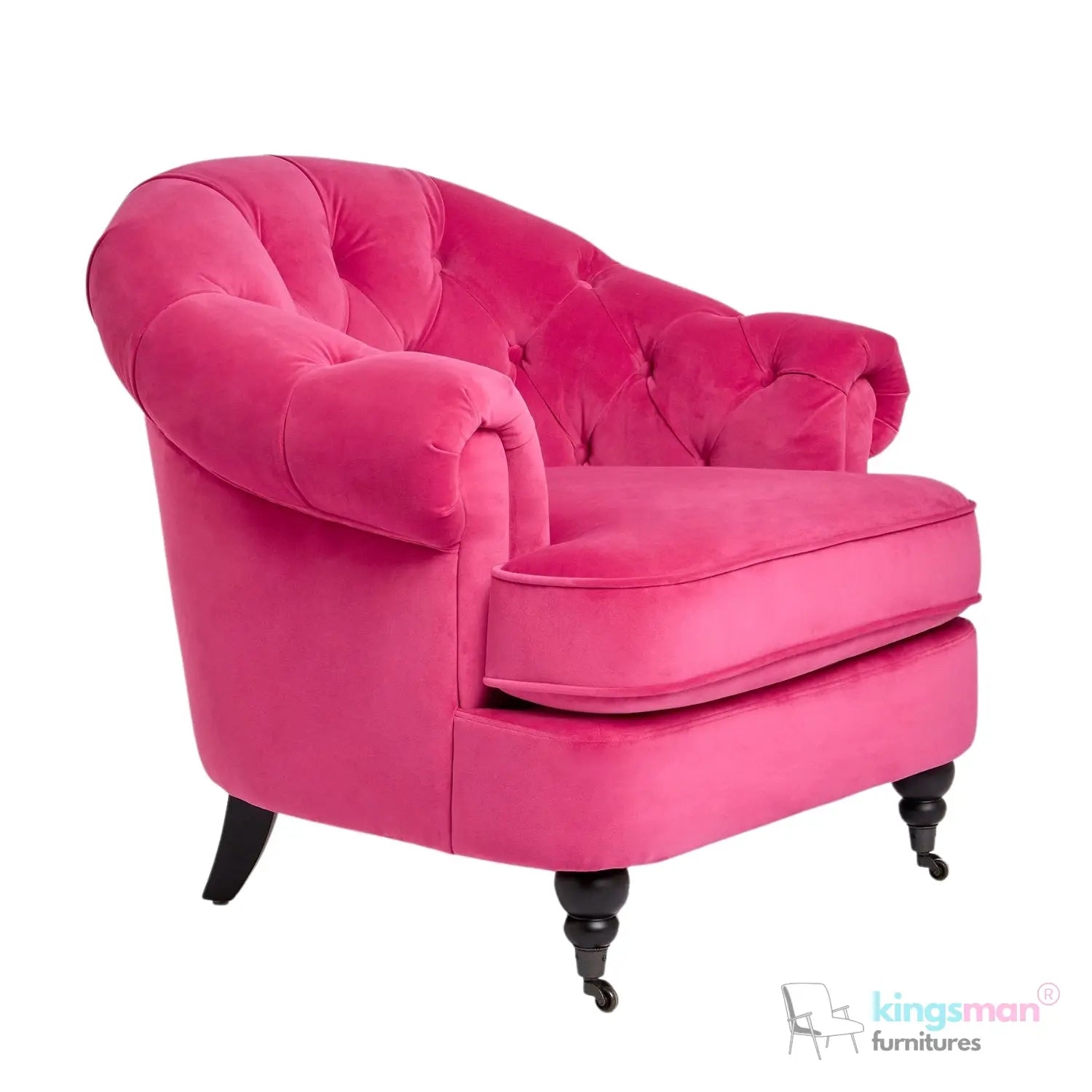 Jesper Armchair - Classic Buttoned Backrest with Teak Wood Castor Legs Kingsman Furnitures