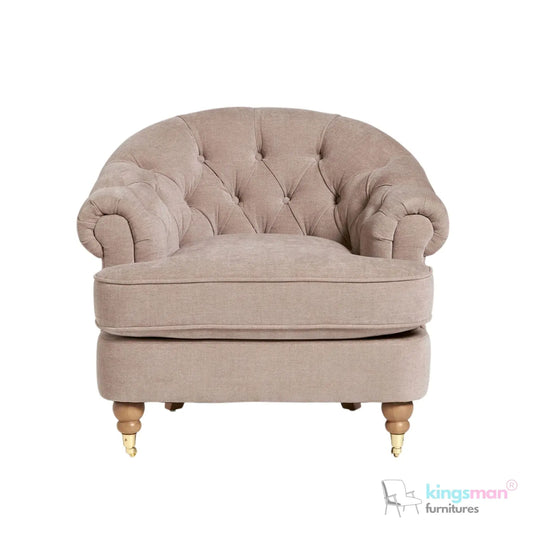 Jesper Armchair - Classic Buttoned Backrest with Teak Wood Castor Legs Kingsman Furnitures