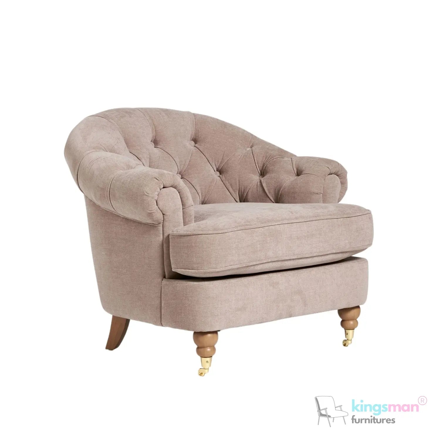Jesper Armchair - Classic Buttoned Backrest with Teak Wood Castor Legs Kingsman Furnitures