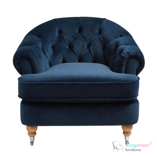 Jesper Armchair - Classic Buttoned Backrest with Teak Wood Castor Legs Kingsman Furnitures