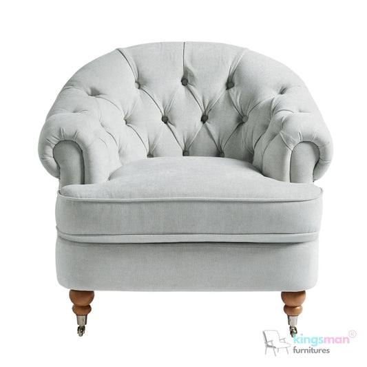 Jesper Armchair - Classic Buttoned Backrest with Teak Wood Castor Legs Kingsman Furnitures