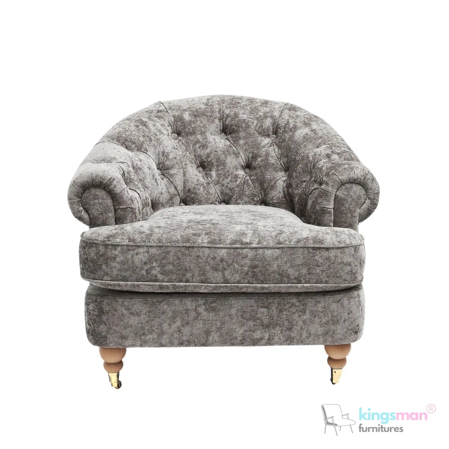Jesper Armchair - Classic Buttoned Backrest with Teak Wood Castor Legs Kingsman Furnitures