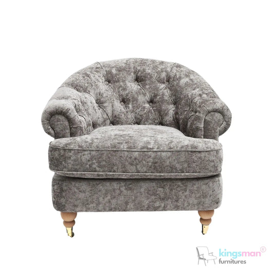 Jesper Armchair - Classic Buttoned Backrest with Teak Wood Castor Legs Kingsman Furnitures