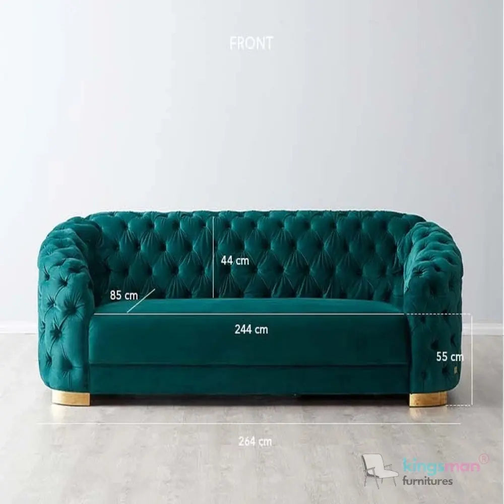 Kate Emerald Green Velvet Chesterfield Sofa – Luxurious Hand-Tufted Design with Brass Golden Legs Kingsman Furnitures