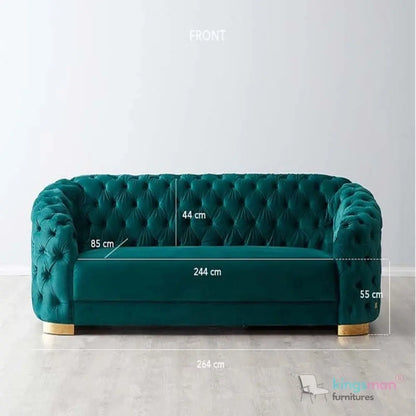 Kate Emerald Green Velvet Chesterfield Sofa – Luxurious Hand-Tufted Design with Brass Golden Legs Kingsman Furnitures