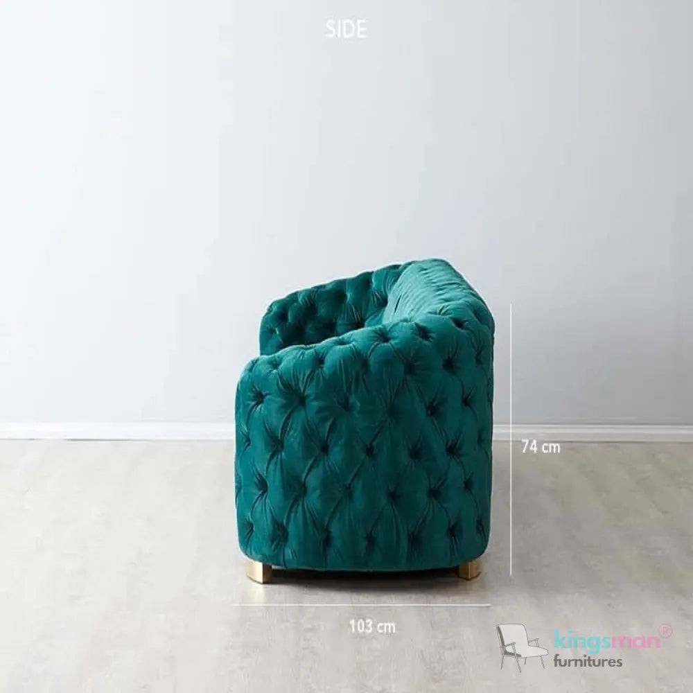 Kate Emerald Green Velvet Chesterfield Sofa – Luxurious Hand-Tufted Design with Brass Golden Legs Kingsman Furnitures