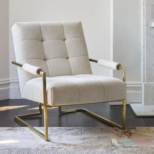 Kim Accent Chair - Mid-Century Modern Chair with Padded Armrests and Stainless Steel Frame | Multiple Fabric Options Kingsman Furnitures