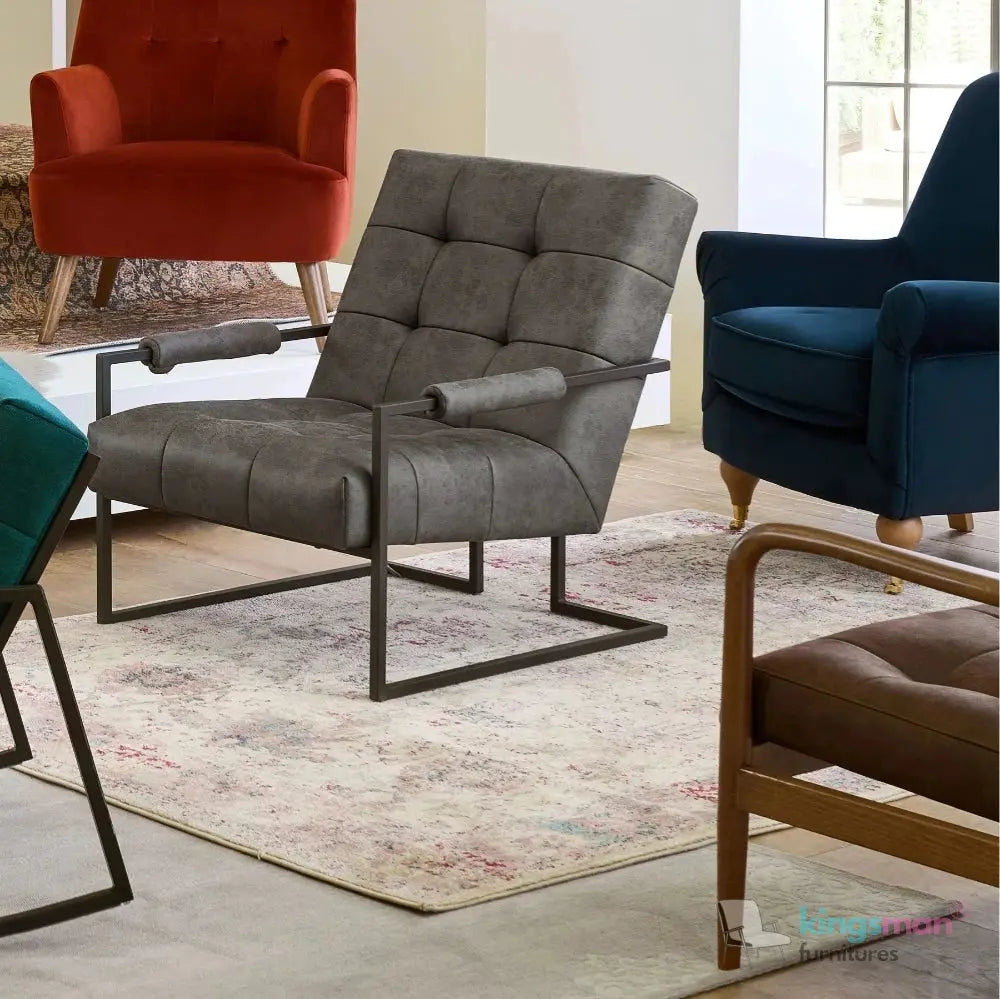Kim Luxury Stainless Steel Arm Chair - Leatherite Finish Kingsman Furnitures