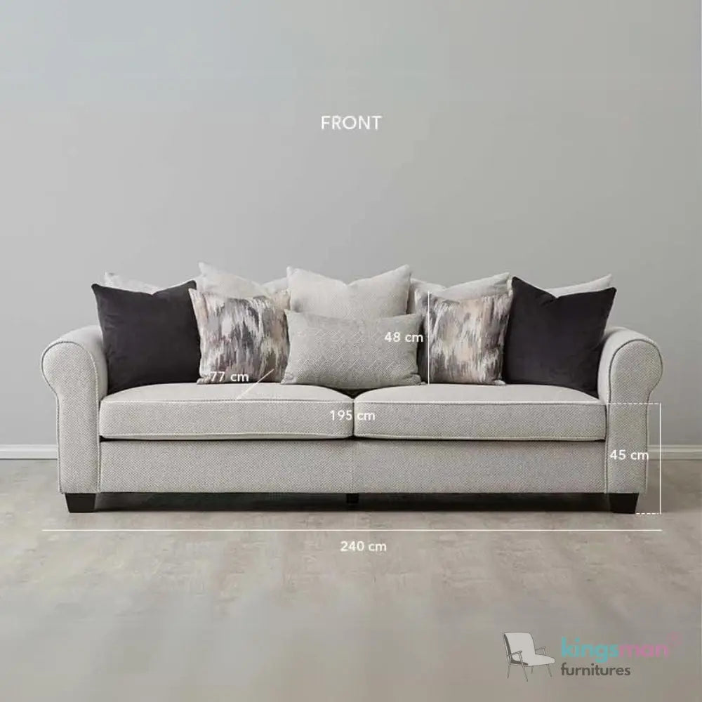 Livia 3-Seater Sofa - Classic Lawson Design in Ash Grey Fabric with Rolled Arms Kingsman Furnitures