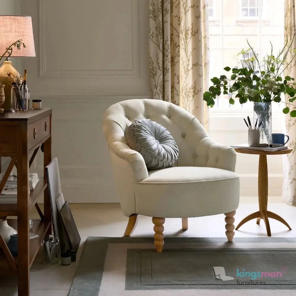 Loriel Ashley Chair - Velvet Loriel Accent Chair - Classic Buttoned Back Chair with Teak Wood Legs | Elegant Upholstered Living Room Furniture Kingsman Furnitures